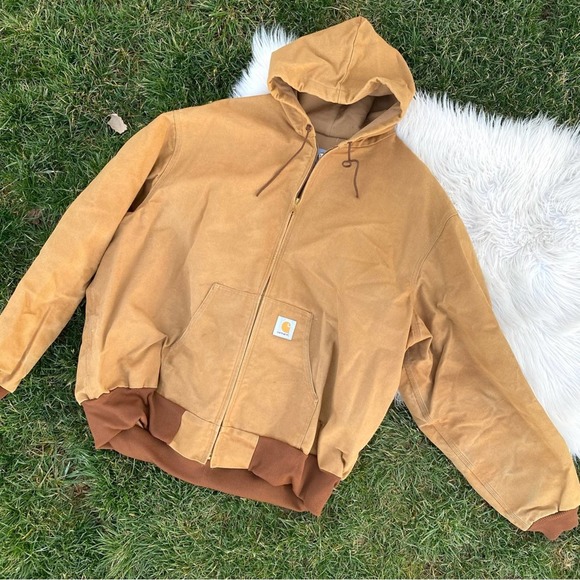 Carhartt VTG USA Union Chore Tan Duck Thermal Lined Hooded Jacket 4XL Full Zip - Picture 1 of 8